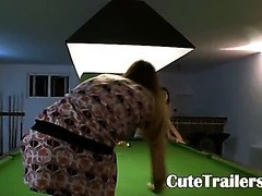 Mind boggling lesbians in shoes on billiards