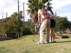 Why teach her how to play golf when she can play with something that she's already used with. The sexy brunette milf leaves the golf cross and takes this guy's hard cock instead. She gives him a few sucks and then goes on top to ride the guy like a fucking whore! See how deep she takes it while rubbing her clitoris?
